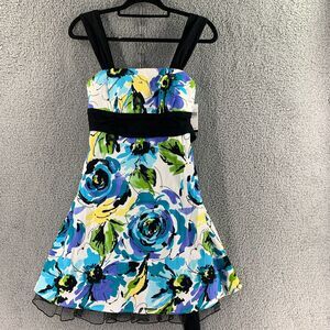 Y2K Byer California Womens Floral Dress Colorful Sz Jrs 7 Ruffle Wedding Party